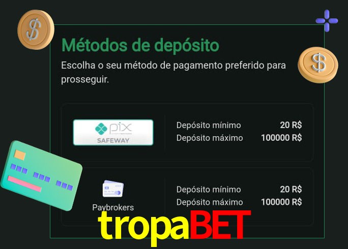 O cassino tropabet oferece uma grande variedade de métodos de pagamento